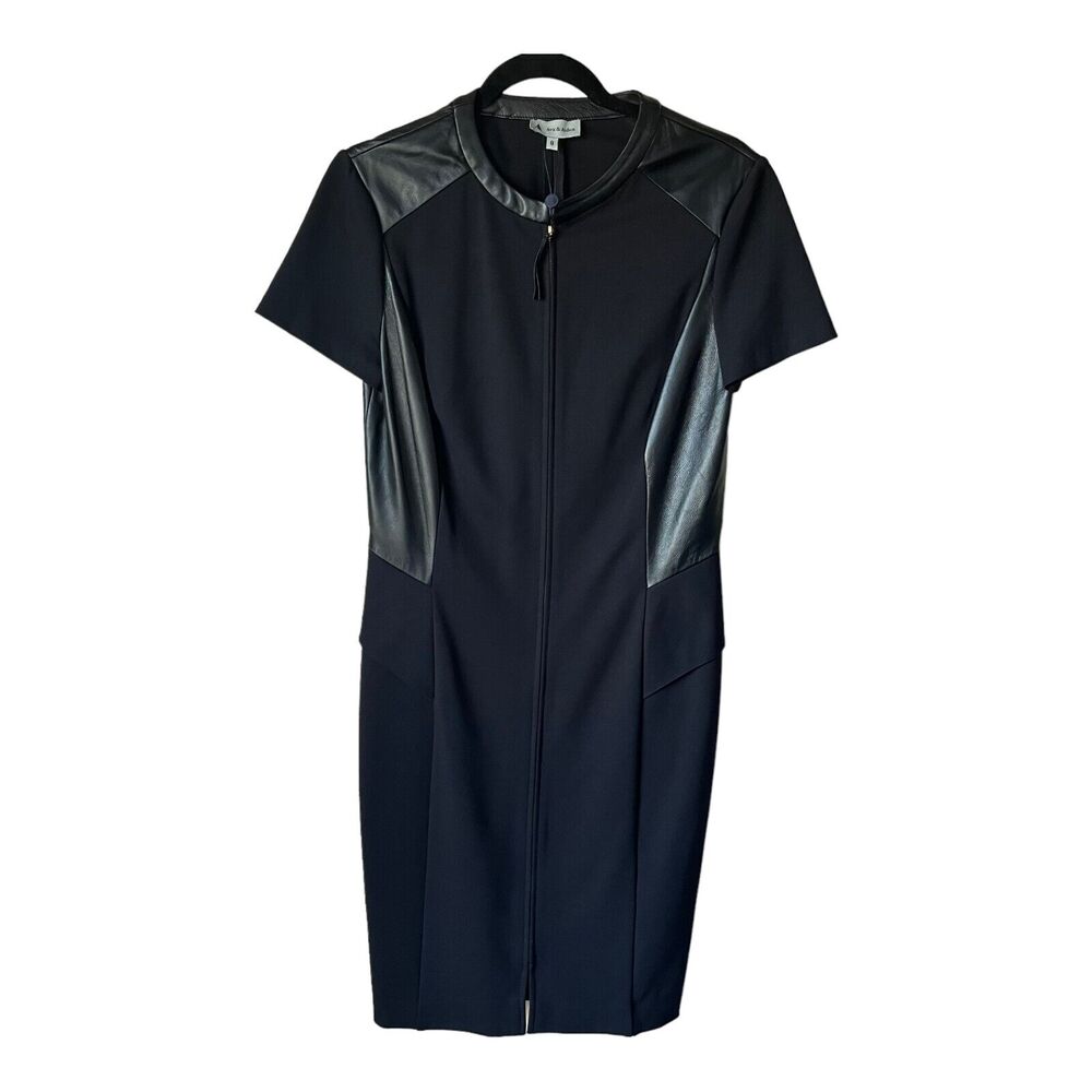 Ava & Aiden Women's black Leather  Sheath Dress Size 8 color block short